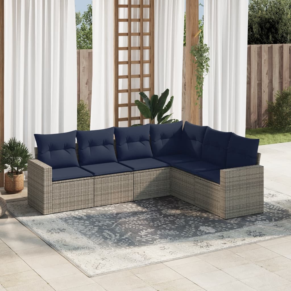 Salon de jardin 6 pcs avec coussins gris résine tressée Éléments pour canapés modulables de jardin vidaXL