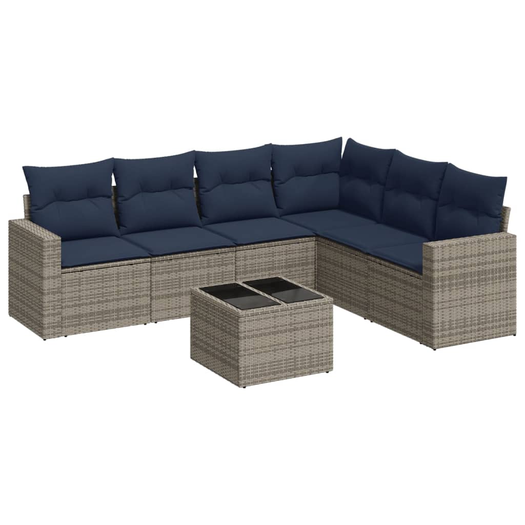 Salon de jardin 7 pcs avec coussins gris résine tressée Éléments pour canapés modulables de jardin vidaXL