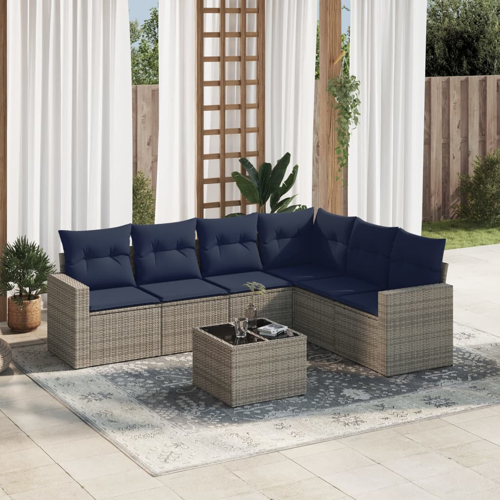 Salon de jardin 7 pcs avec coussins gris résine tressée Éléments pour canapés modulables de jardin vidaXL