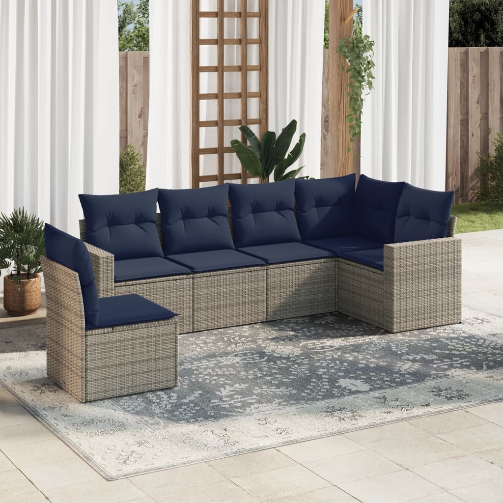 Salon de jardin 6 pcs avec coussins gris résine tressée Éléments pour canapés modulables de jardin vidaXL