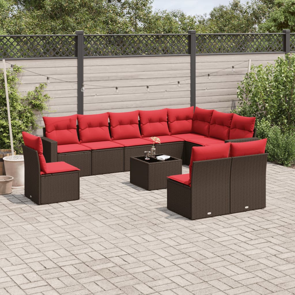 Salon de jardin et coussins 11 pcs marron résine tressée Éléments pour canapés modulables de jardin vidaXL