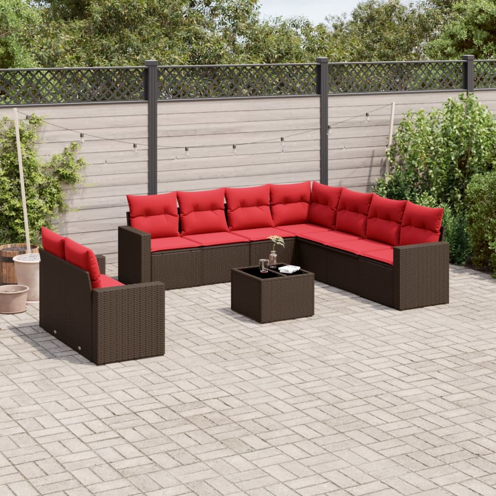 Salon de jardin 10 pcs avec coussins marron résine tressée Éléments pour canapés modulables de jardin vidaXL
