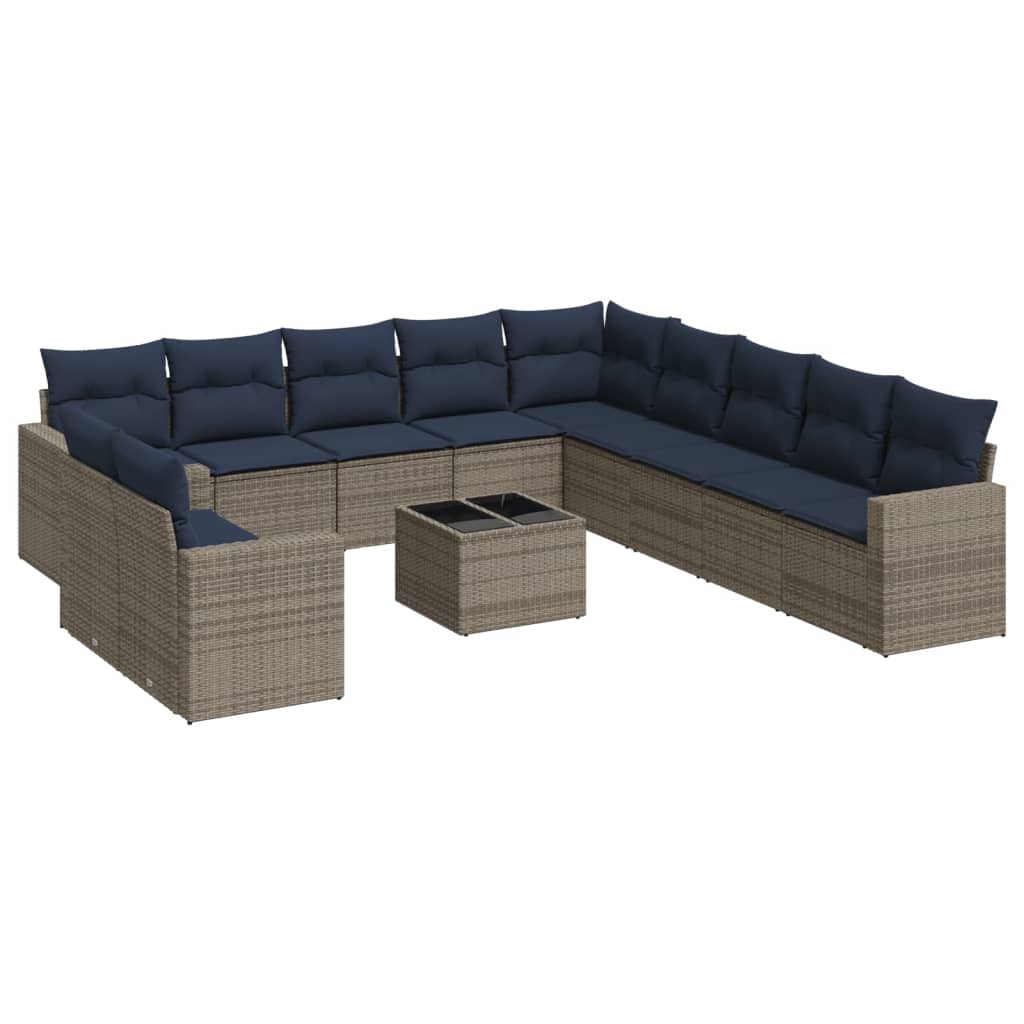 Salon de jardin avec coussins 12 pcs gris résine tressée Éléments pour canapés modulables de jardin vidaXL