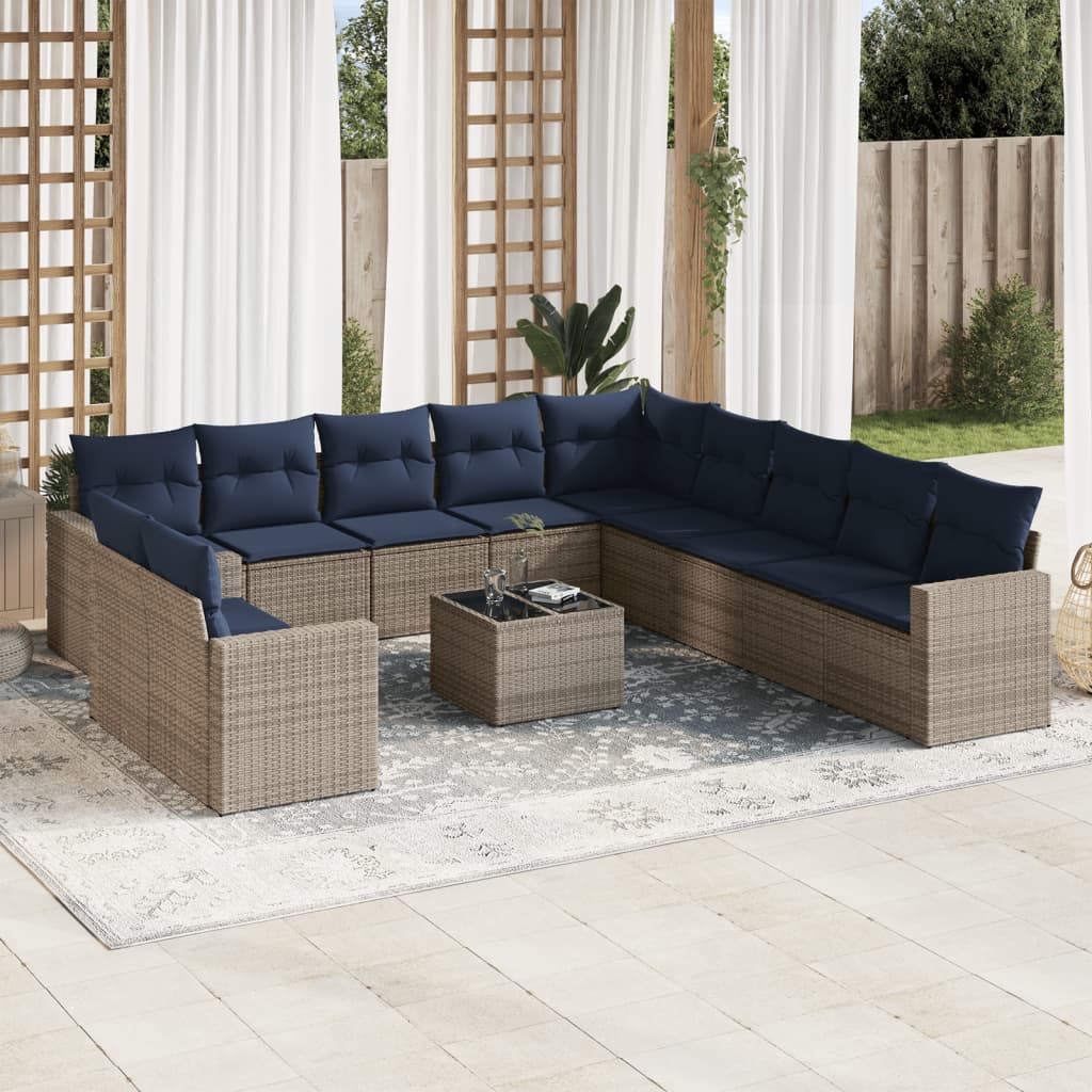 Salon de jardin avec coussins 12 pcs gris résine tressée Éléments pour canapés modulables de jardin vidaXL