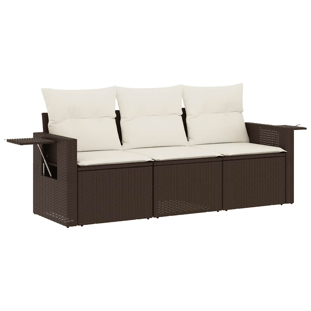 Salon de jardin avec coussins 3 pcs marron résine tressée