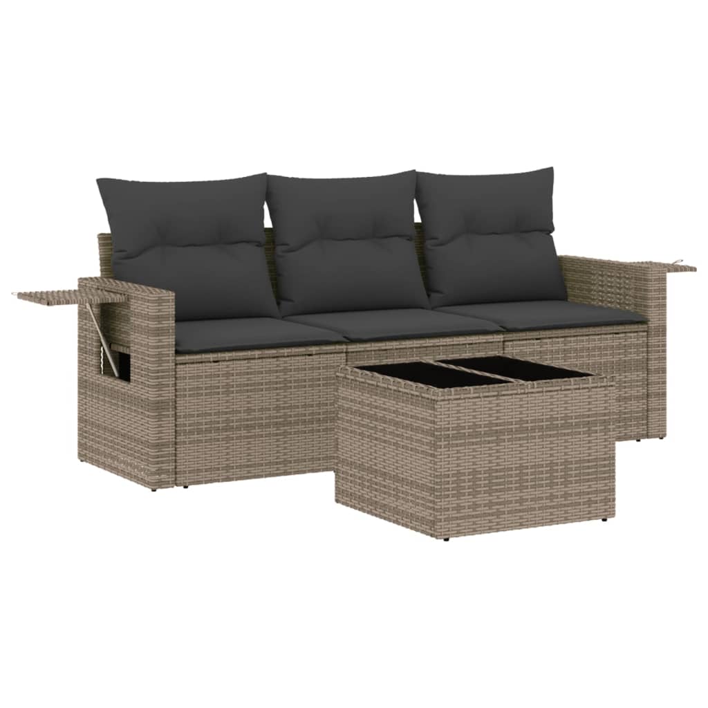 Salon de jardin 4 pcs avec coussins gris résine tressée