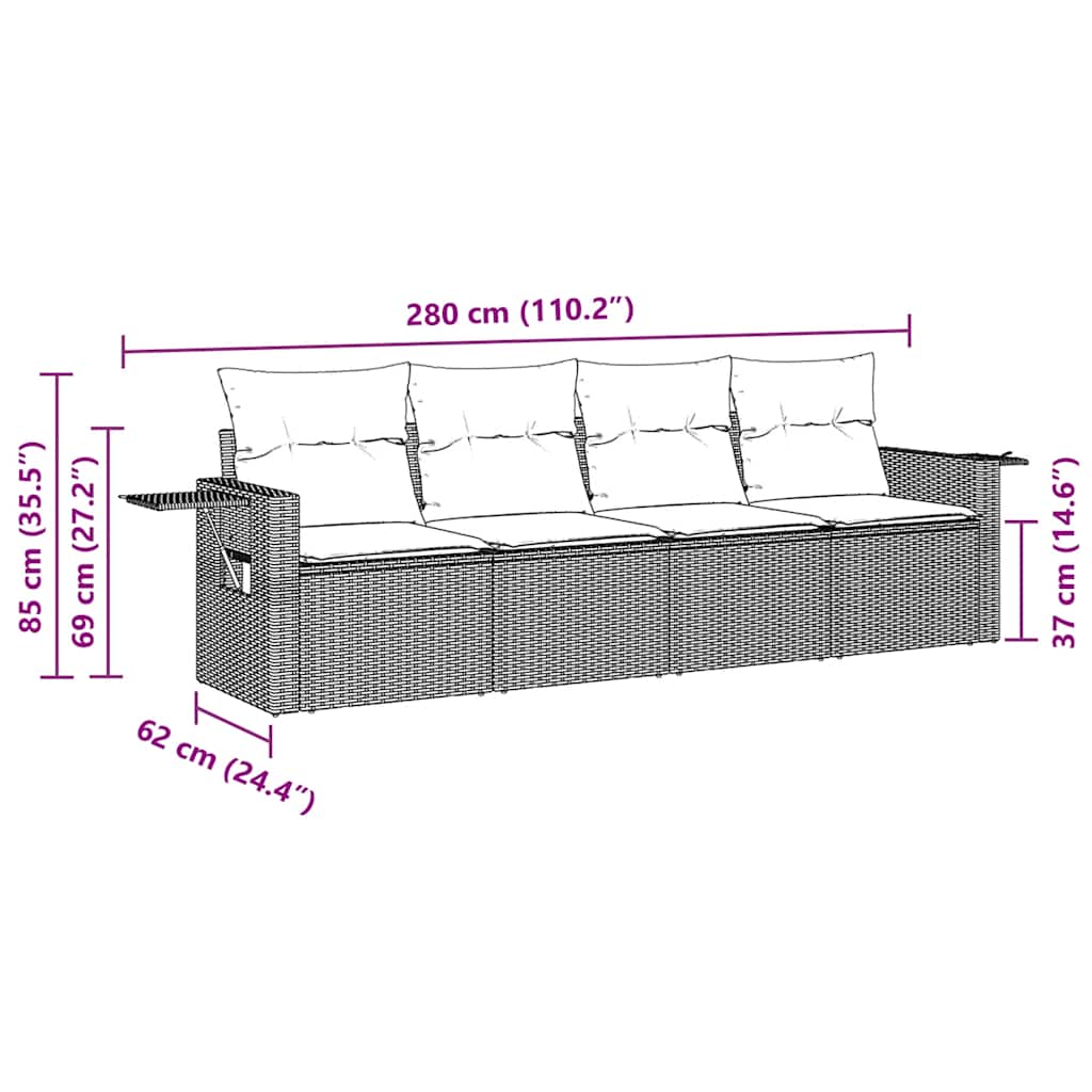 Salon de jardin 4 pcs avec coussins noir résine tressée