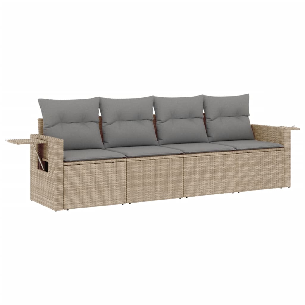 Salon de jardin avec coussins 4 pcs beige résine tressée