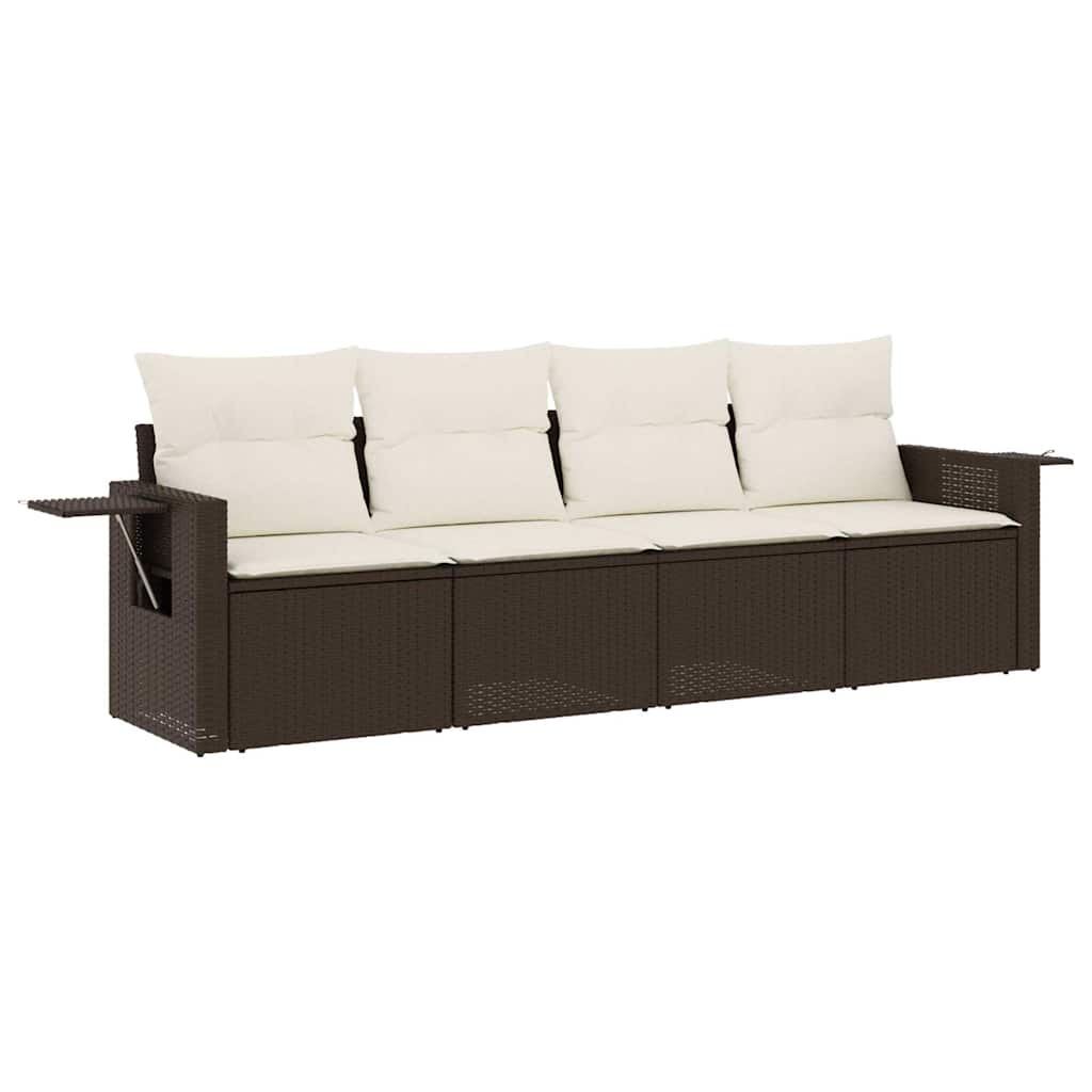 Salon de jardin 4 pcs avec coussins marron résine tressée
