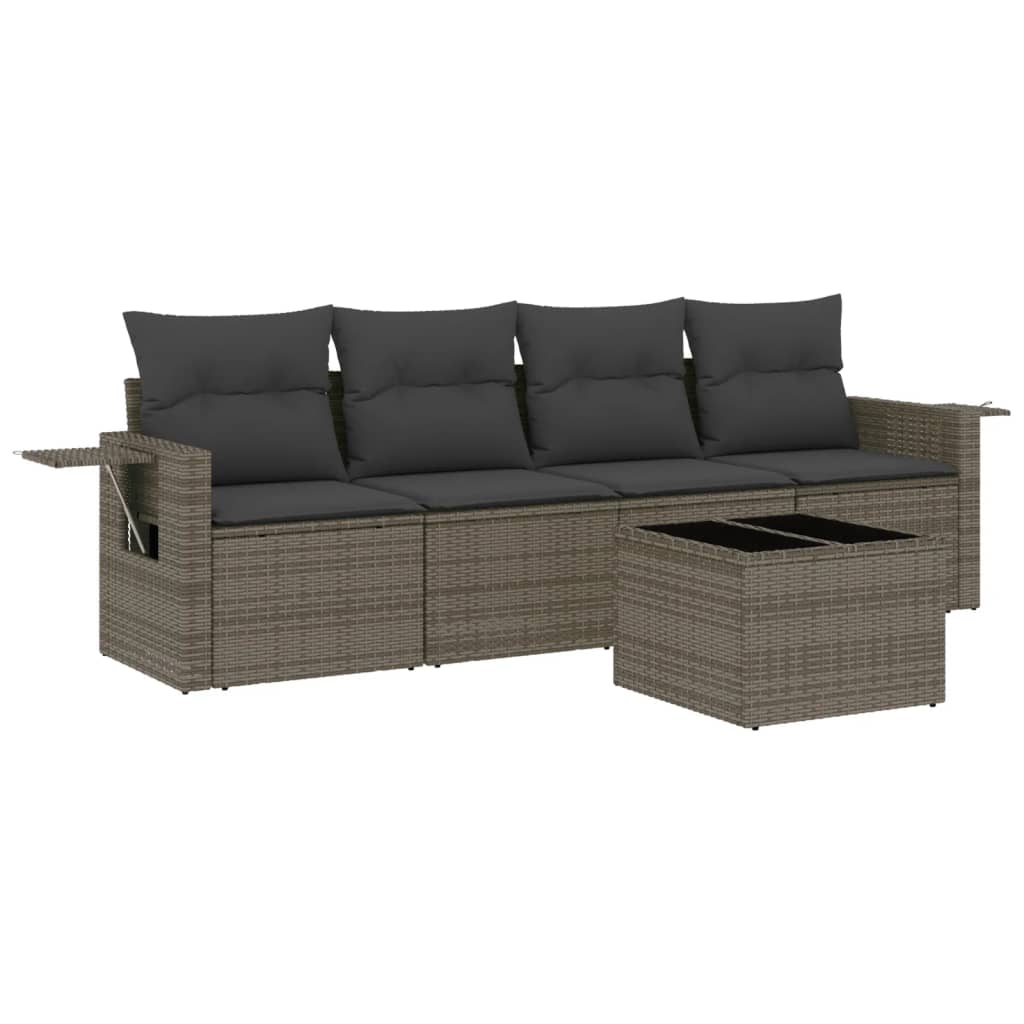 Salon de jardin 5 pcs avec coussins gris résine tressée