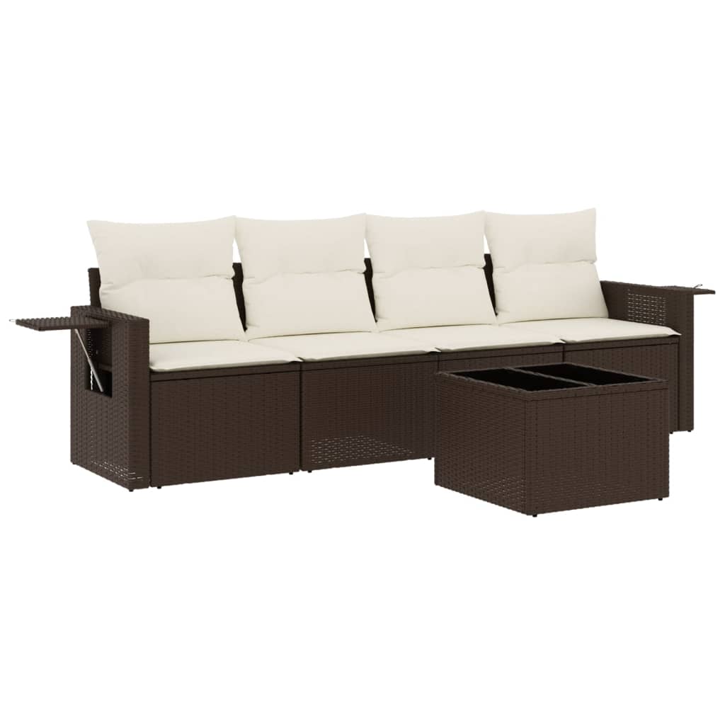 Salon de jardin avec coussins 5 pcs marron résine tressée