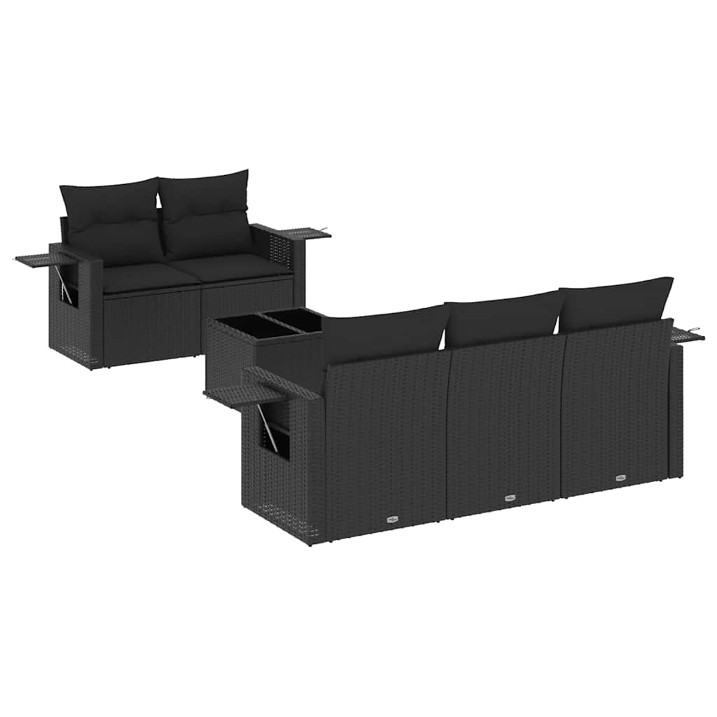Salon de jardin 6 pcs avec coussins noir résine tressée