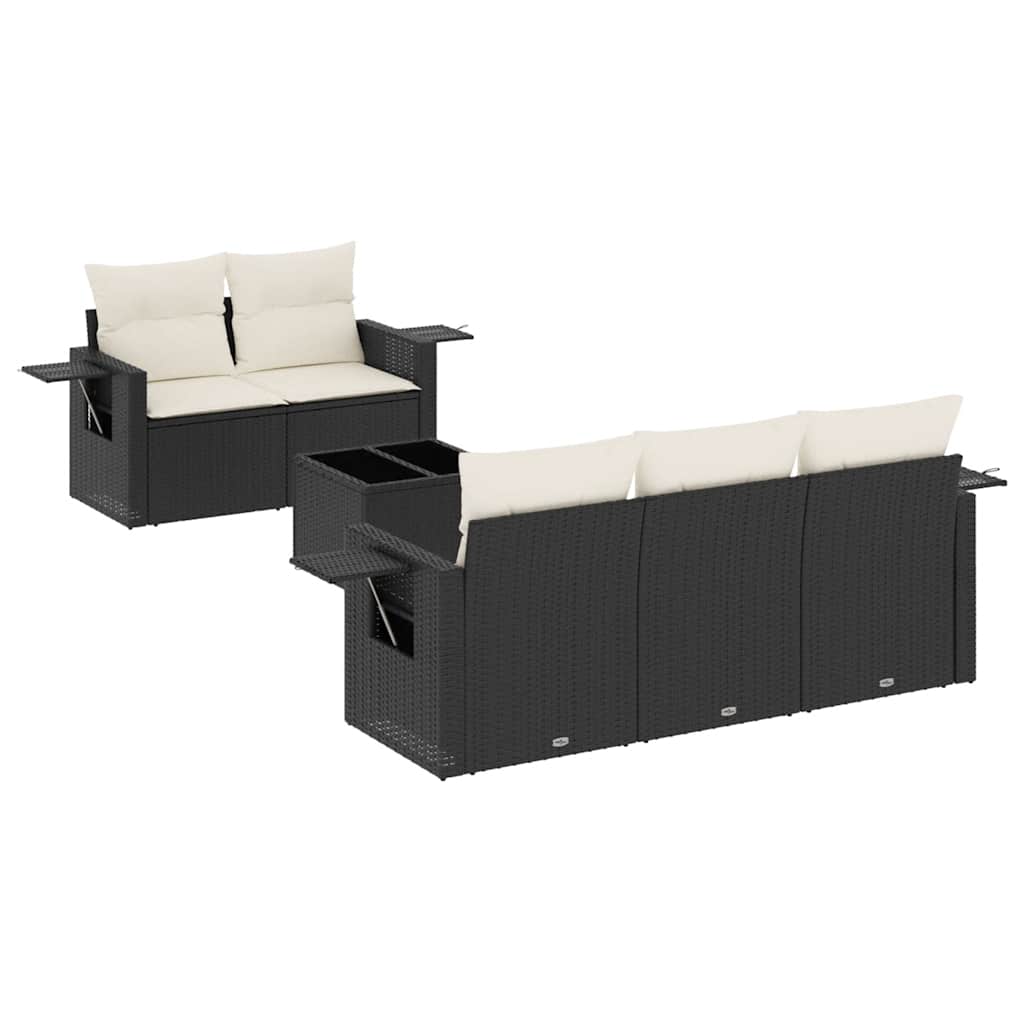 Salon de jardin 6 pcs avec coussins noir résine tressée