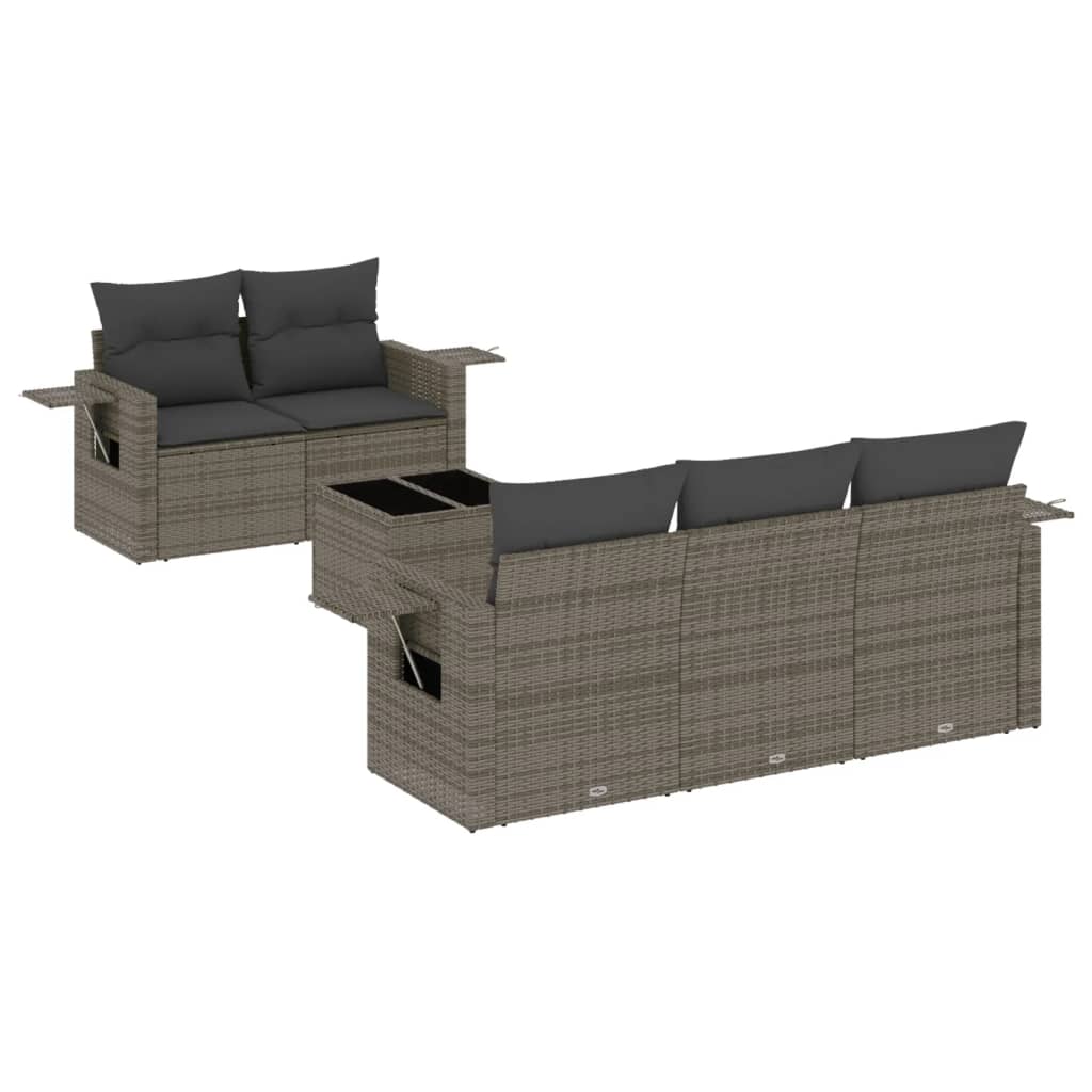 Salon de jardin 6 pcs avec coussins gris résine tressée