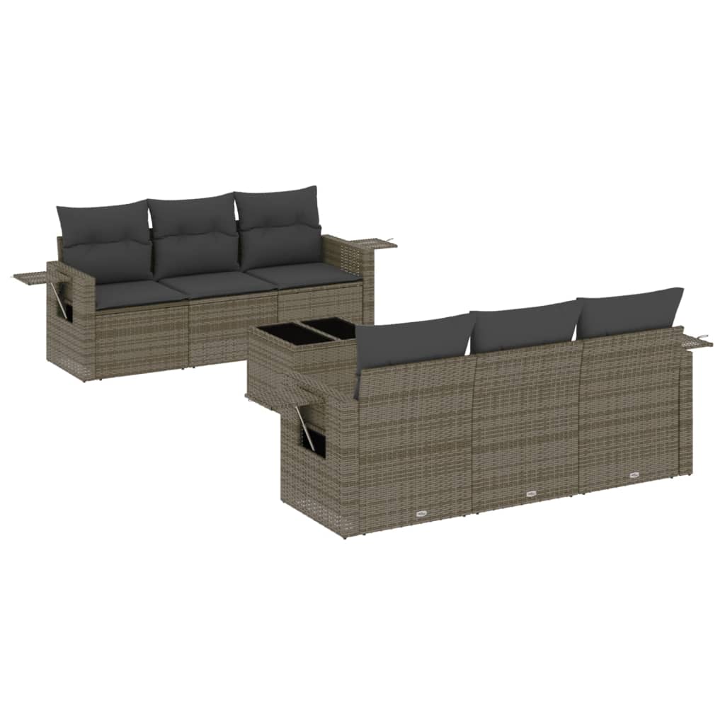 Salon de jardin avec coussins 7 pcs gris résine tressée