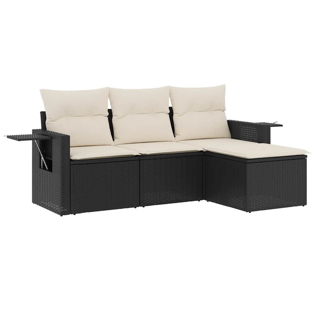Salon de jardin 4 pcs avec coussins noir résine tressée