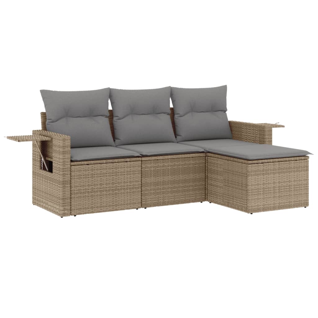 Salon de jardin avec coussins 4 pcs beige résine tressée