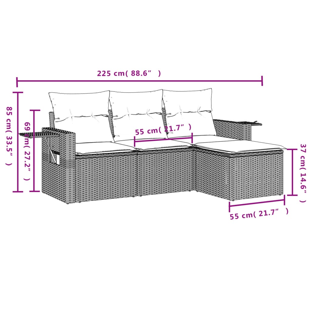 Salon de jardin avec coussins 4 pcs beige résine tressée