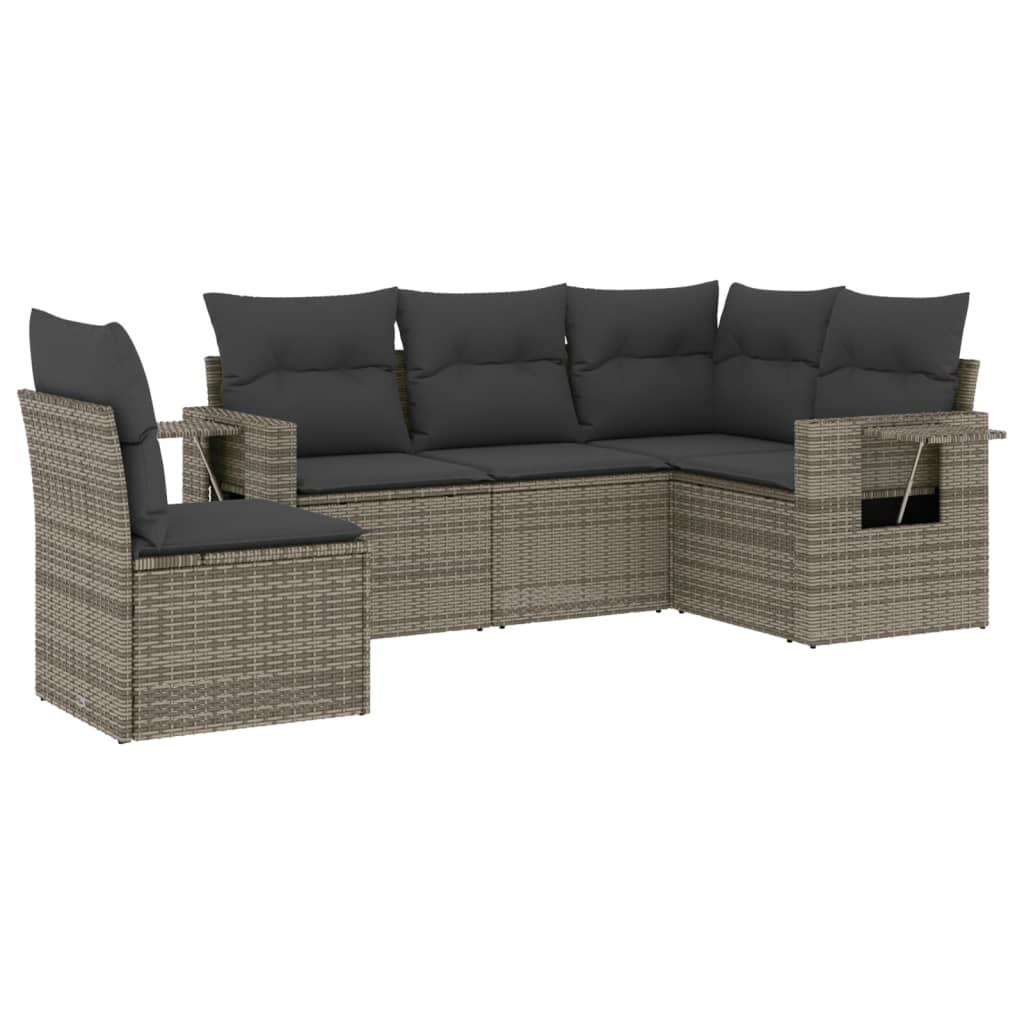 Ensemble de canapé de jardin 5 pcs avec coussins gris résine tressée