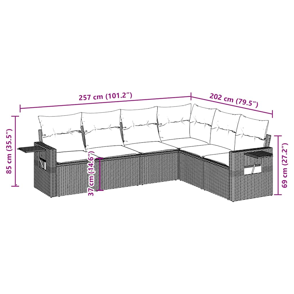 Salon de jardin avec coussins 6 pcs marron résine tressée