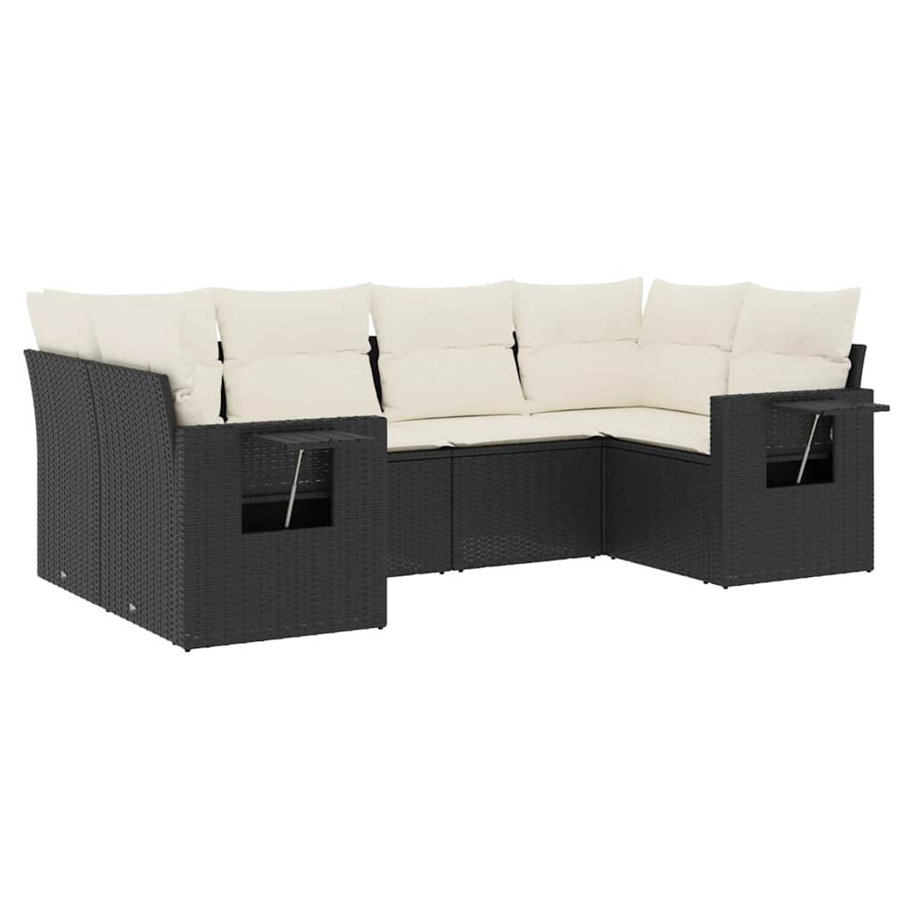 Salon de jardin 6 pcs avec coussins noir résine tressée