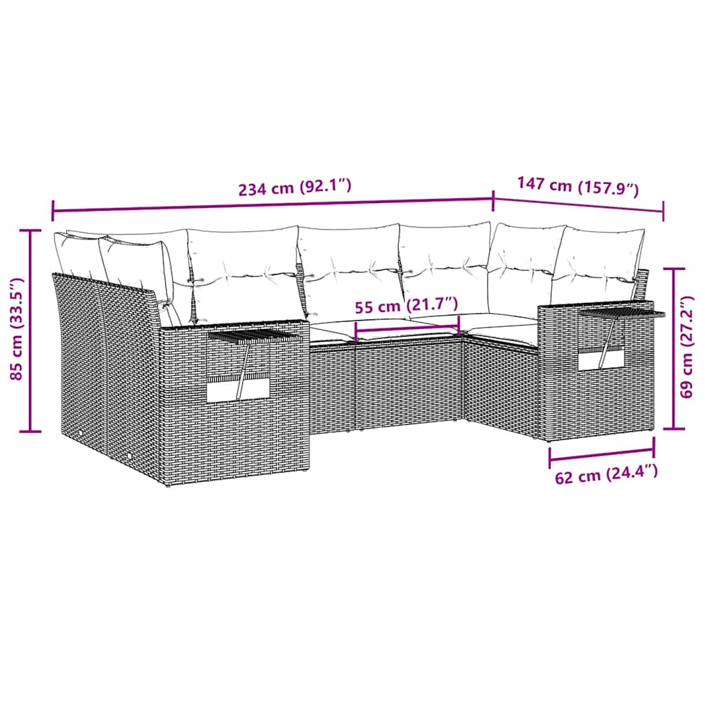 Salon de jardin avec coussins 6 pcs marron résine tressée