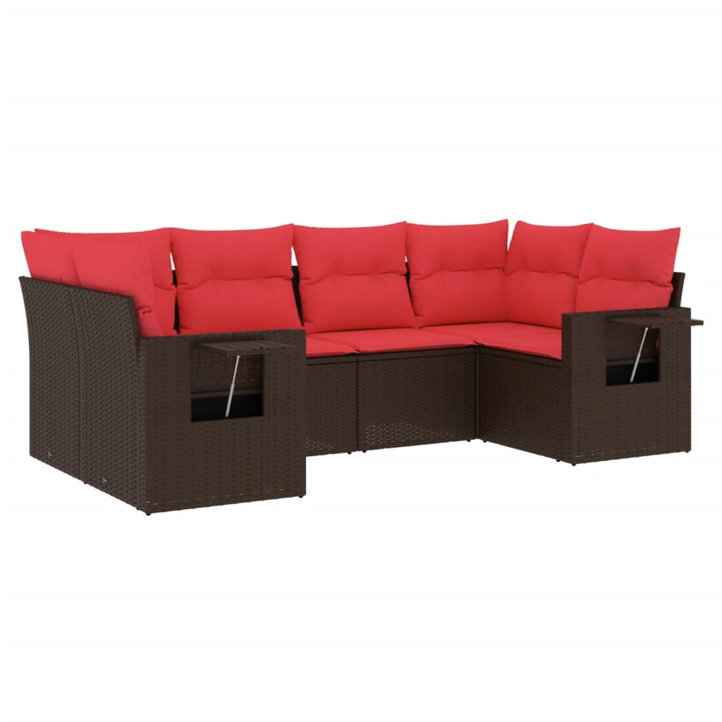 Ensemble de canapé de jardin 6 pcs avec coussins marron résine tressée
