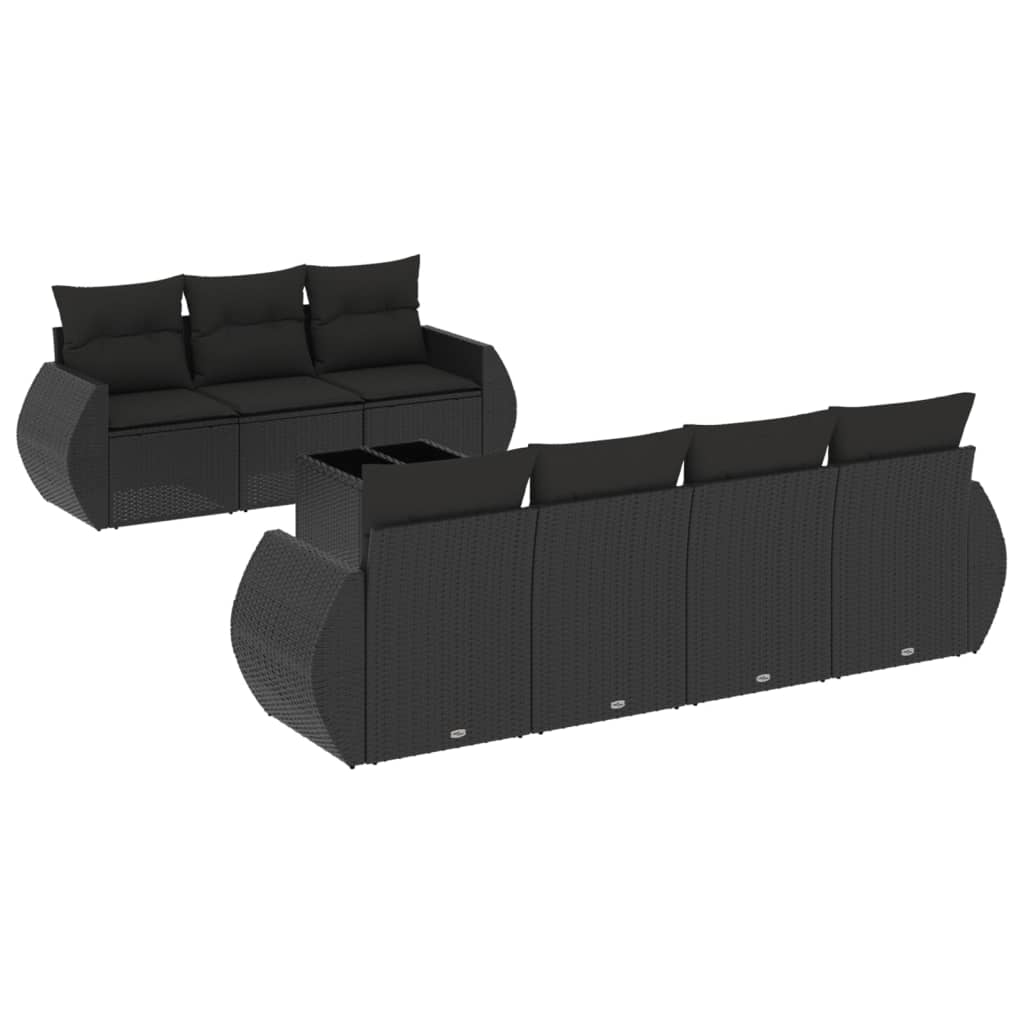 Salon de jardin 8 pcs avec coussins noir résine tressée