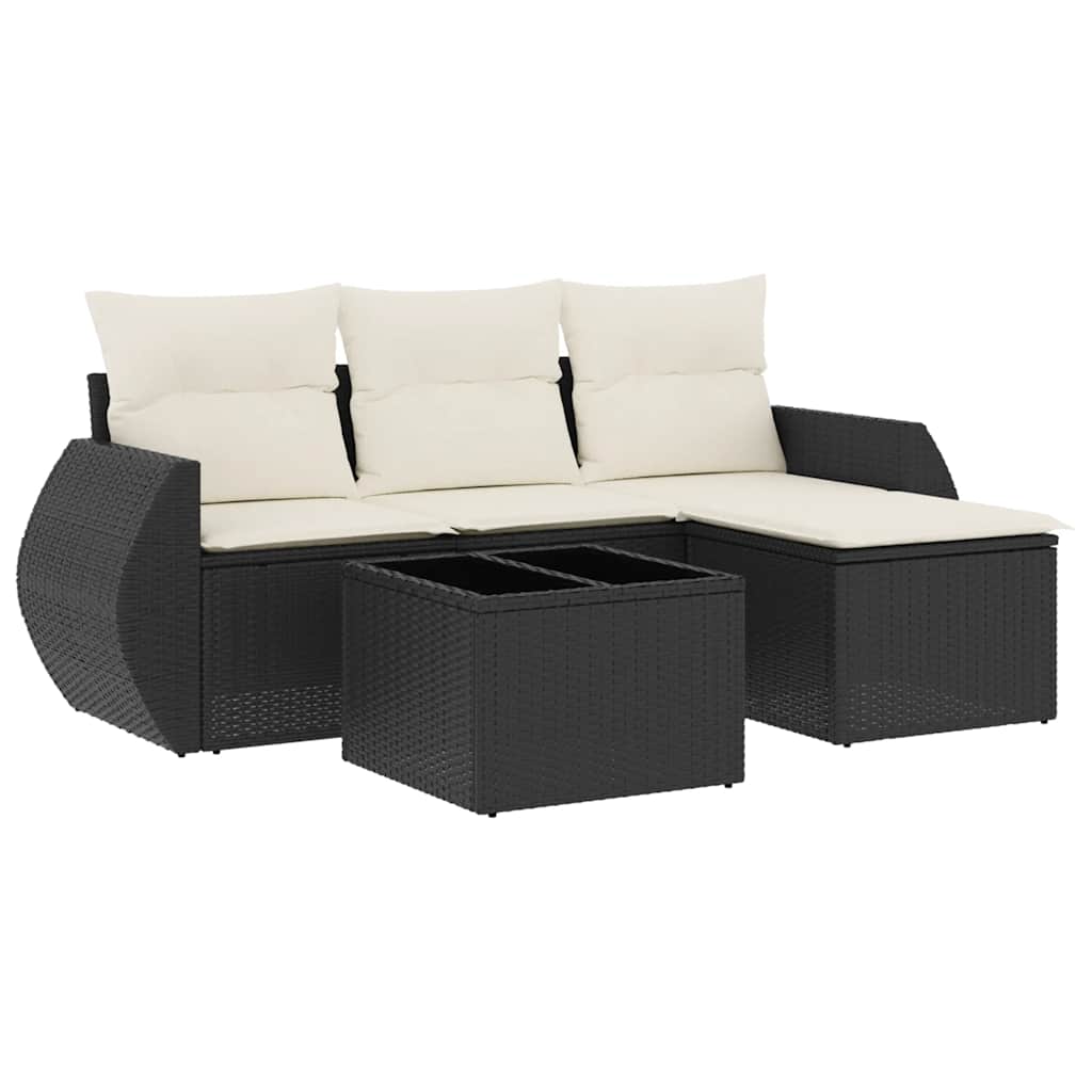 Salon de jardin 5 pcs avec coussins noir résine tressée