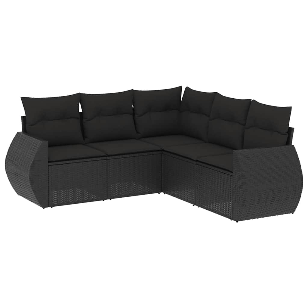 Salon de jardin 5 pcs avec coussins noir résine tressée