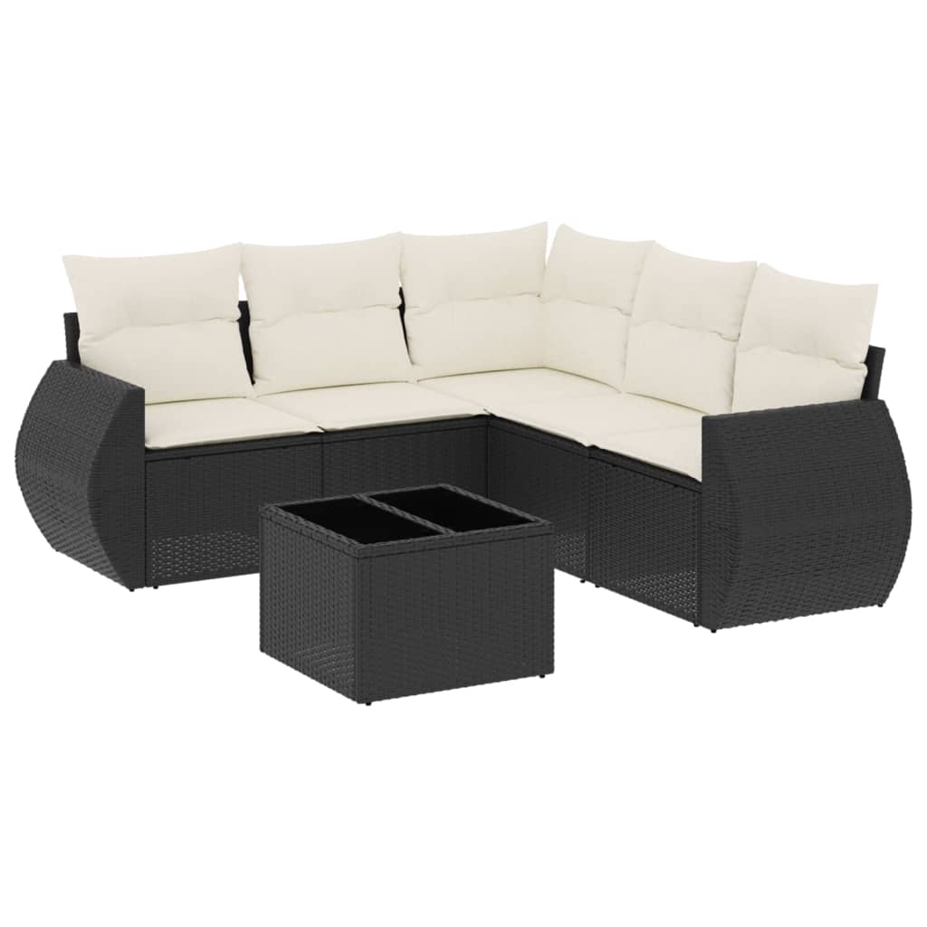 Salon de jardin 6 pcs avec coussins noir résine tressée