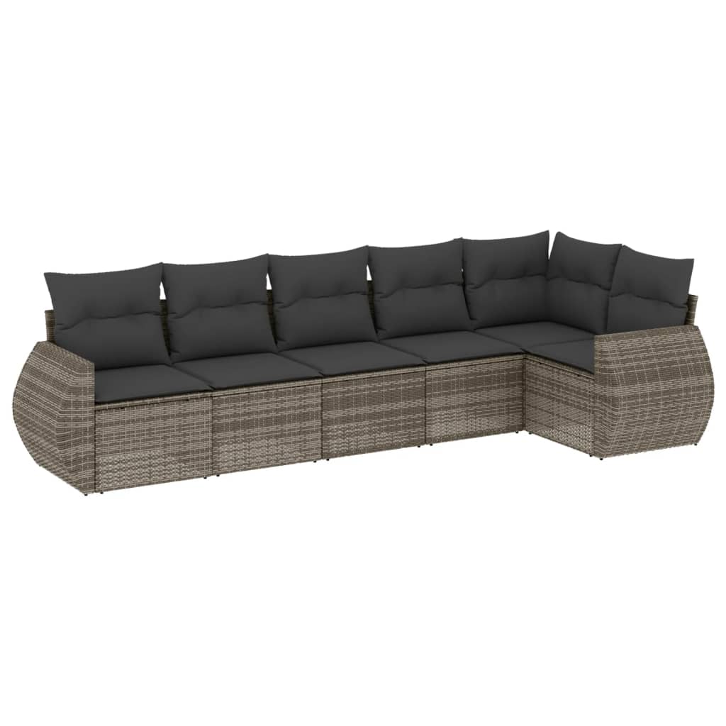 Salon de jardin 6 pcs avec coussins gris résine tressée