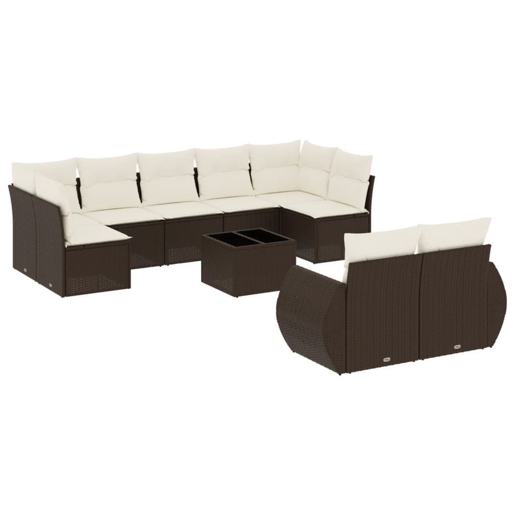 Salon de jardin 10 pcs avec coussins marron résine tressée