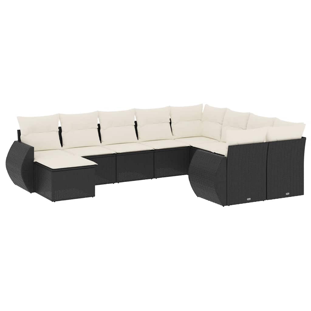 Salon de jardin 10 pcs avec coussins noir résine tressée