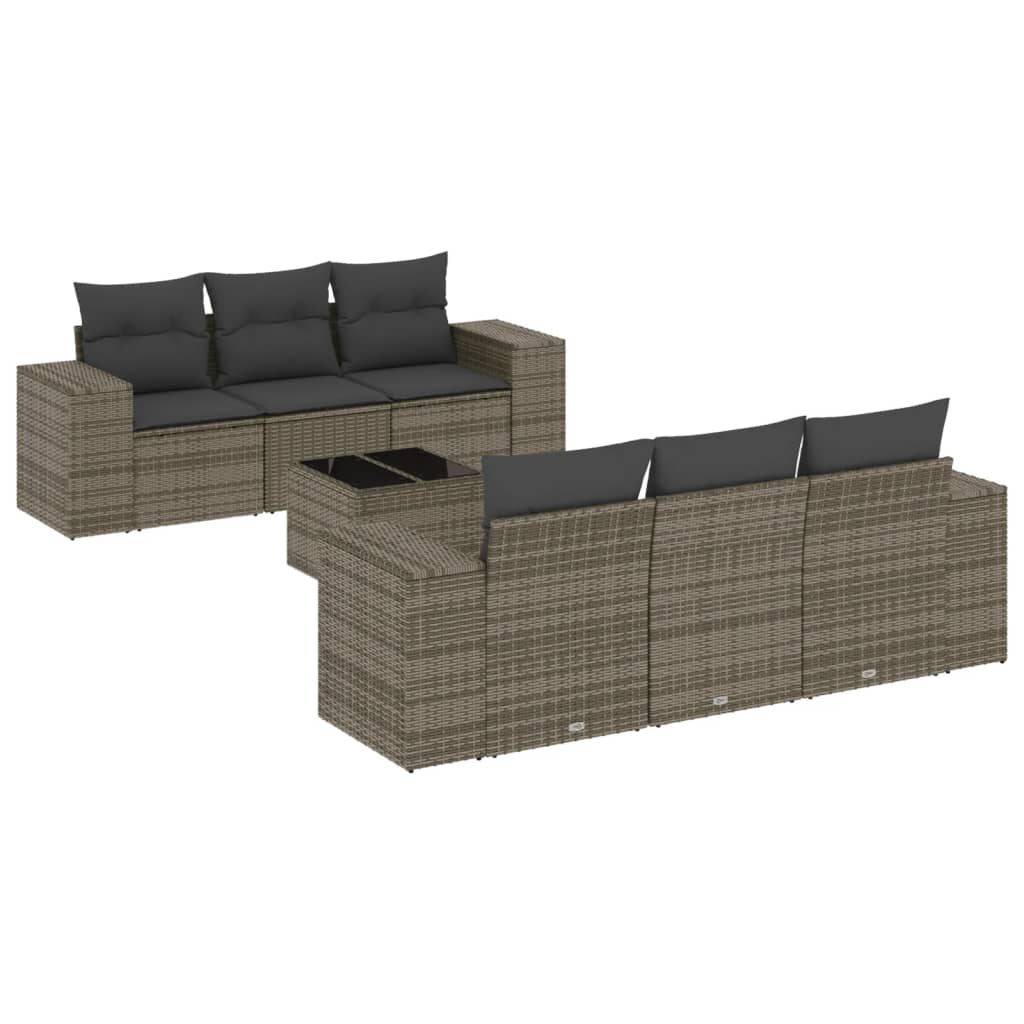 Salon de jardin avec coussins 7 pcs gris résine tressée