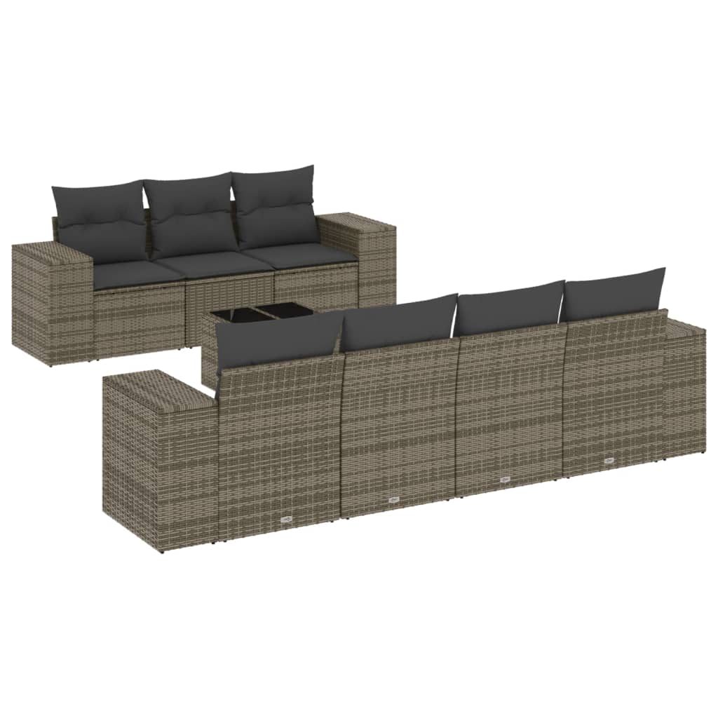 Salon de jardin 8 pcs avec coussins gris résine tressée
