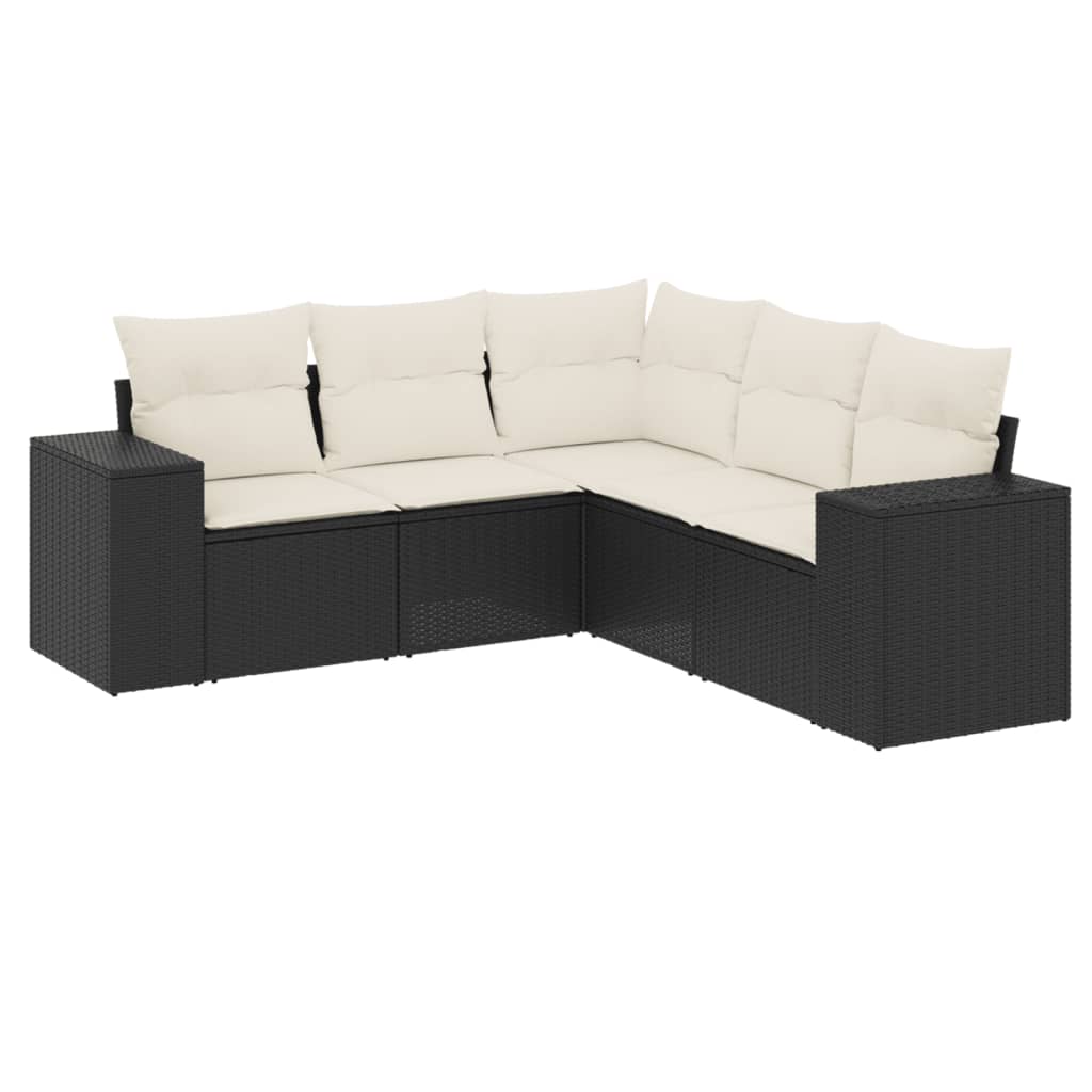 Salon de jardin 5 pcs avec coussins noir résine tressée