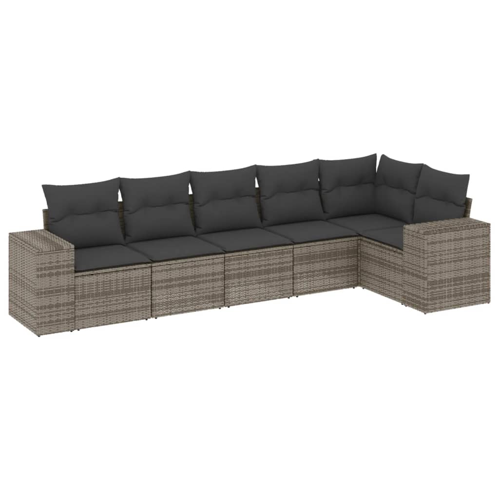 Salon de jardin 6 pcs avec coussins gris résine tressée