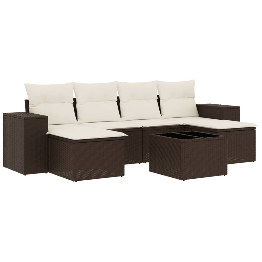 Salon de jardin avec coussins 7 pcs marron résine tressée