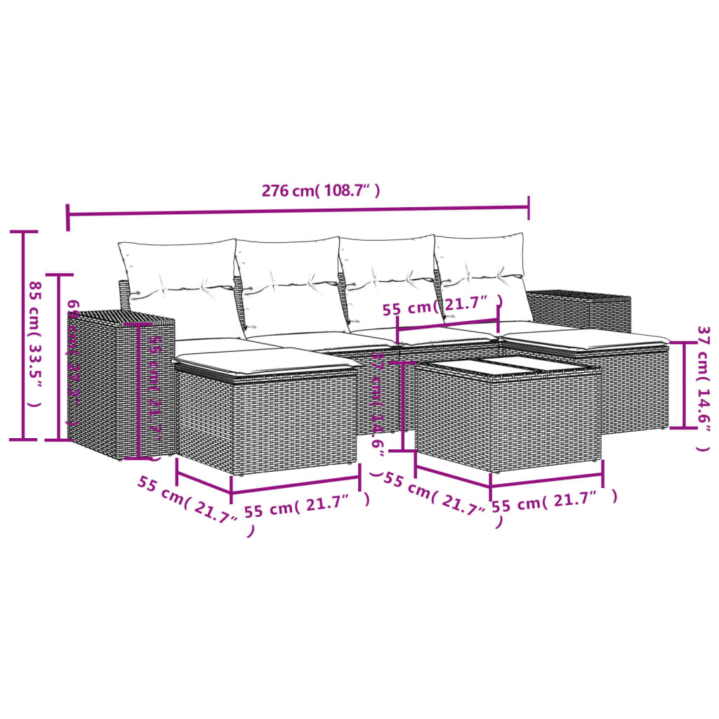 Salon de jardin avec coussins 7 pcs marron résine tressée