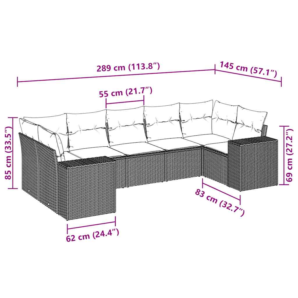 Salon de jardin avec coussins 7 pcs gris clair résine tressée