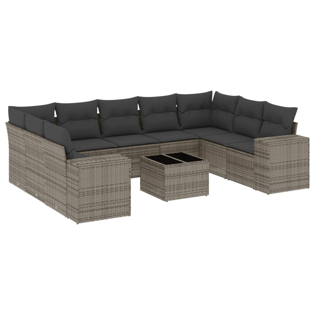 Salon de jardin avec coussins 10 pcs gris résine tressée Salons de jardin vidaXL