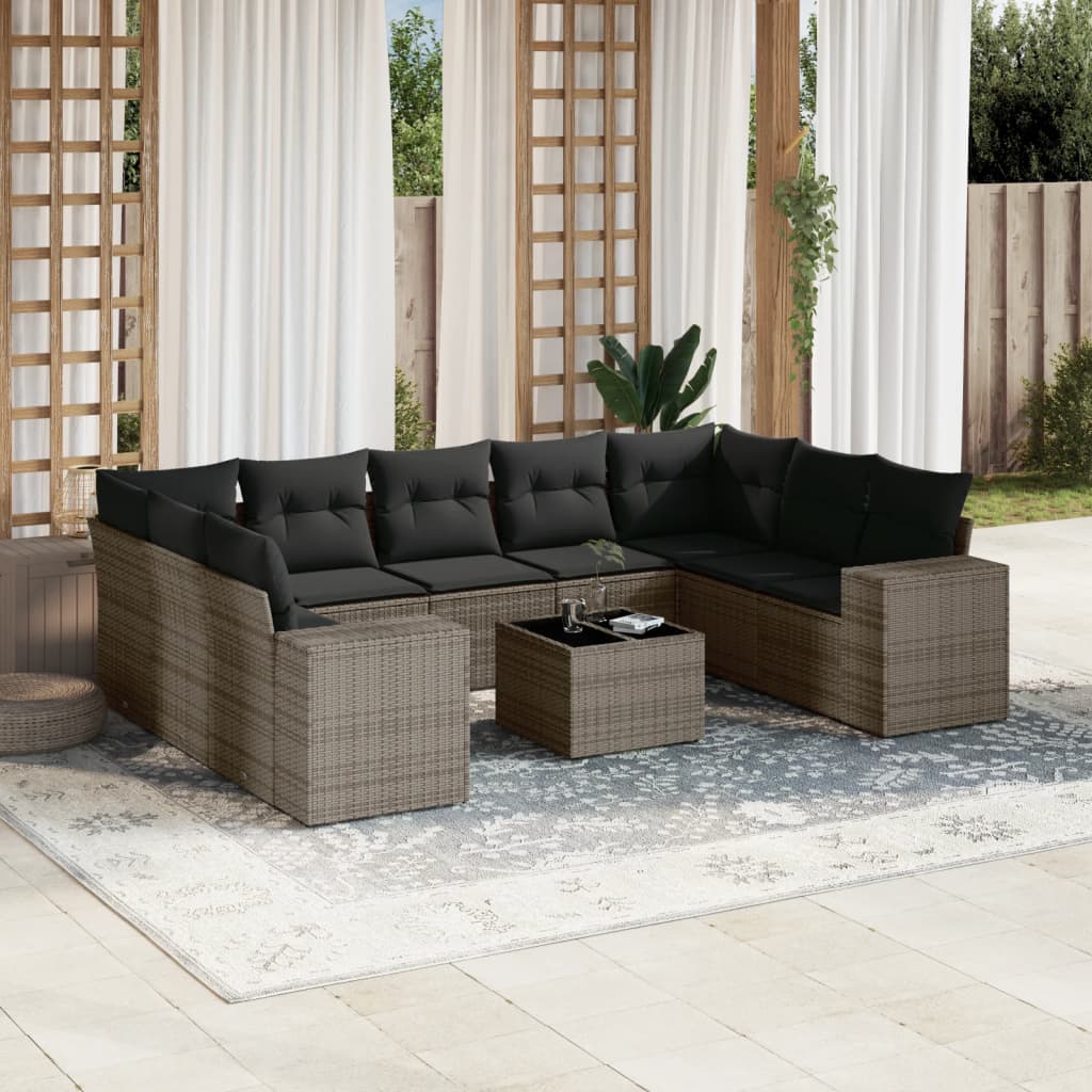Salon de jardin avec coussins 10 pcs gris résine tressée Salons de jardin vidaXL