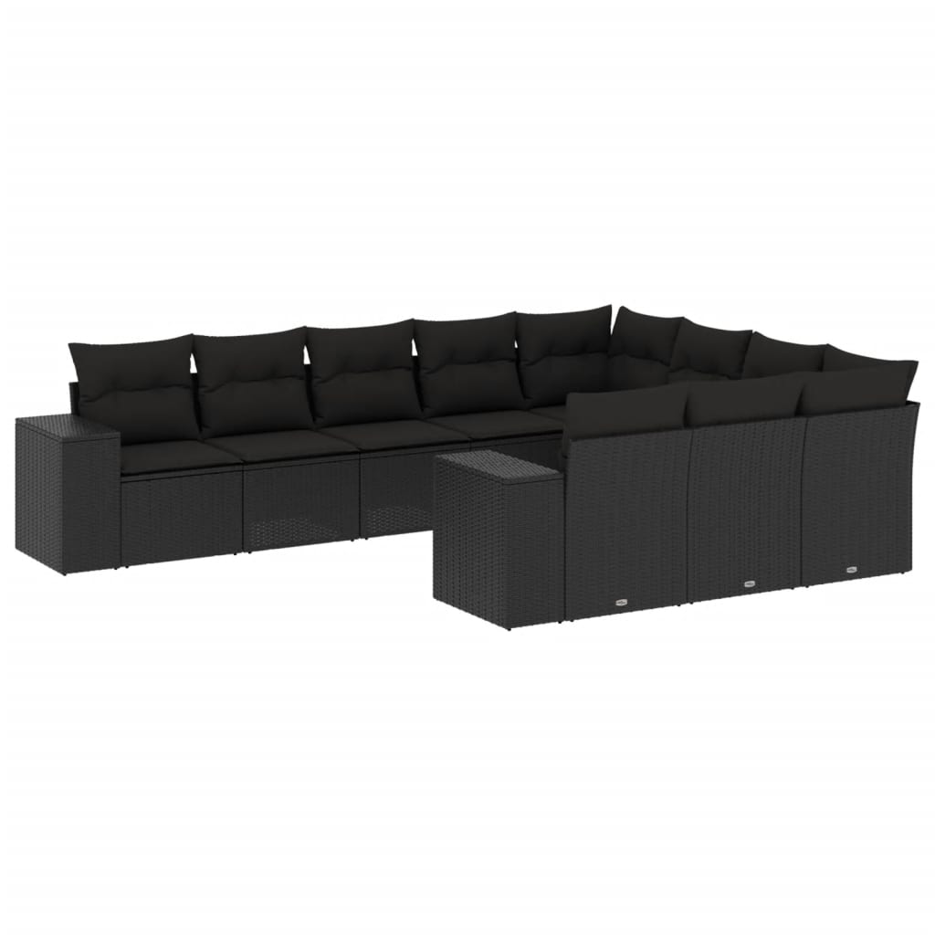 Salon de jardin 10 pcs avec coussins noir résine tressée