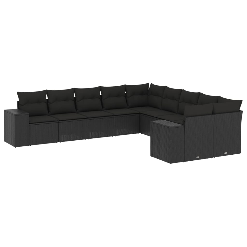 Salon de jardin 10 pcs avec coussins noir résine tressée