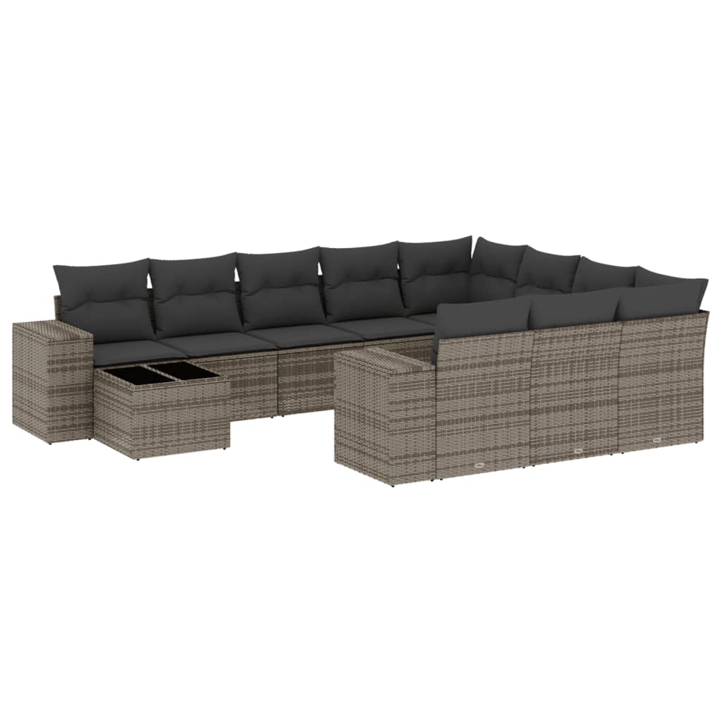 Salon de jardin 11 pcs avec coussins gris résine tressée