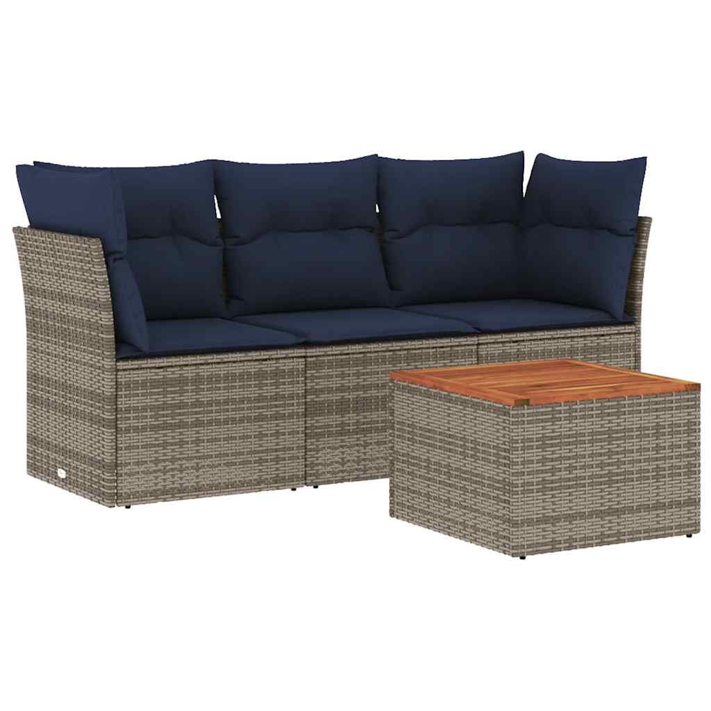 Salon de jardin 4 pcs avec coussins gris résine tressée