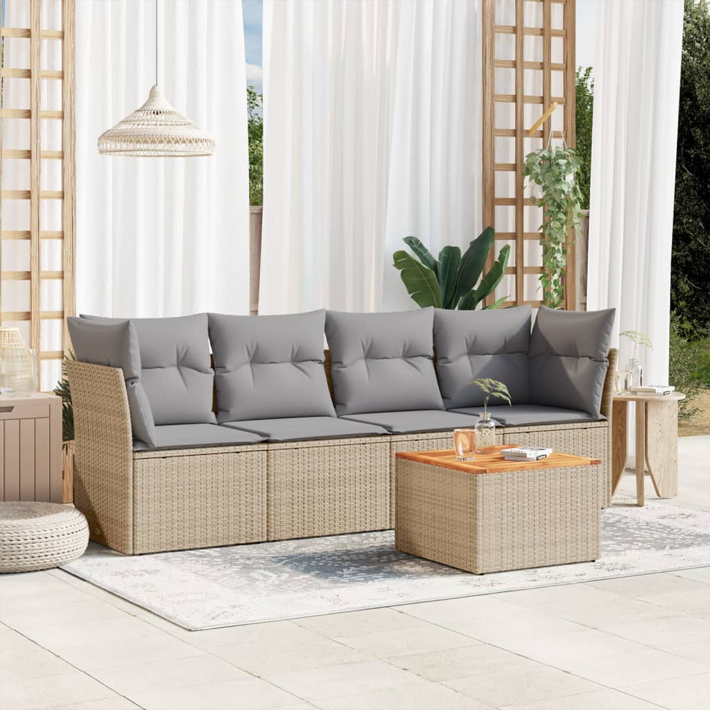 Salon de jardin avec coussins 5pcs mélange beige résine tressée
