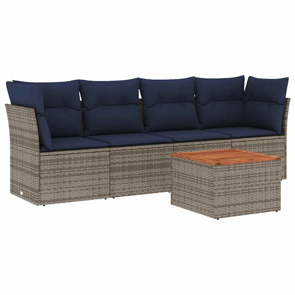 Salon de jardin 5 pcs avec coussins gris résine tressée