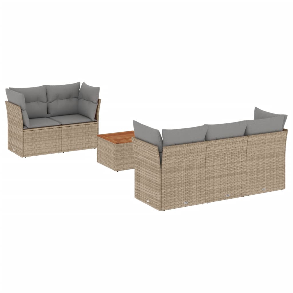 Ensemble de canapé de jardin 6 pcs avec coussins en rotin synthétique beige